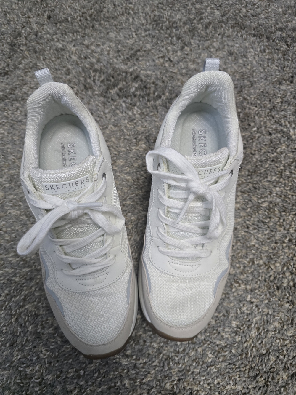 Skechers Women's White Mesh and Faux-Suede Sneakers